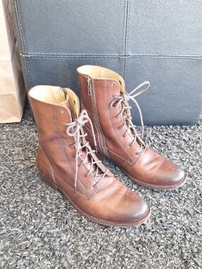 Frye Brown Leather Lace-Up Side-Zip Women's Boot Size 7